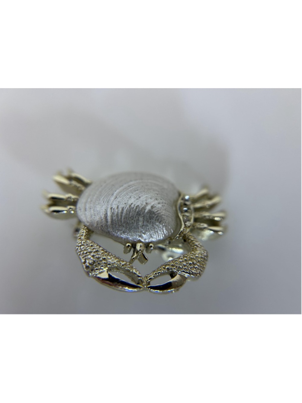 Vintage Gerrys Crab Brooch Silver Tone White Shell Rhinestone Sea Life
